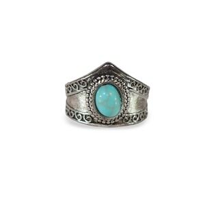 Unbranded Turquoise Ring Women's Size 8.25 Silver Vintage Filigree Boho
